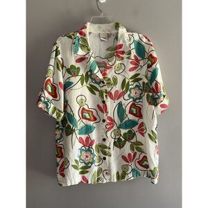 Lantana Linen Floral Shirt Button Beach Hawaiian Lagenlook Artsy Casual Coast XL
